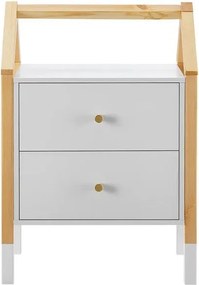 Detský nočný stolík, biely, dizajn domu, 2 zásuvky