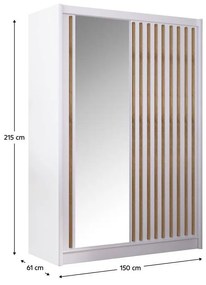 Tempo Kondela Skriňa s posuvnými dverami, biela/dub craft, 150x215 cm, LADDER