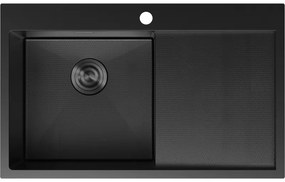 Mexen Exar, 1-komorový nerezový drez s odkvapkávačom, ľavý, 780 x 480 mm, čierna, vzor voština, 6433781010L-70HC