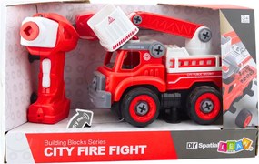 LEAN Toys Hasičské auto s otočným ramenom na diaľkové ovládanie skrutkovač 2v1