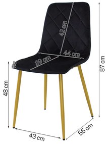 Dekorstudio Zamatová jedálenská stolička KARO čierna - zlaté nohy