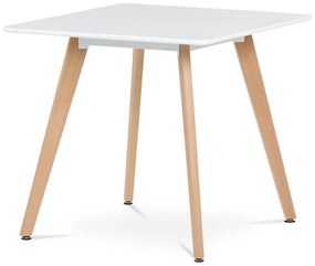 Jedálenský stôl DT-312 WT 80x80x74 cm, MDF, biely matný lak, masívny buk