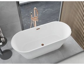 Mexen Yara, voľne stojaca ryhovaná vaňa 170 x 75 cm, biela lesklá, ružové zlato prepad, 52861707500-60