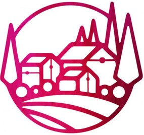 Drevený nástenný obraz - Krajina s domčekmi a stromami  | SENTOP PR0431-C