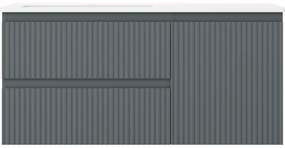 Mexen Rivel, kúpeľňová skrinka 100 cm s ľavým umývadlom Otis, 2S, 1D, drážkovaná, grafitová/biela matná, 91A23-10047-3-BBFFF66-W18L01