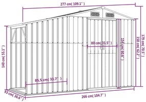 Záhradná kôlňa antracitová 277x93x179 cm pozinkovaná oceľ