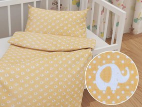 Biante Detské bavlnené posteľné obliečky do postieľky Sandra SA-305 Sloníky a bodky na žltom Do postieľky 90x140 a 40x60 cm