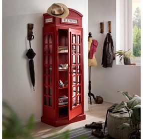 furniture-nabytek.cz - Masívna vitrína London police v červenej farbe, lakovaná, z mangového dreva – 64×40×185 cm