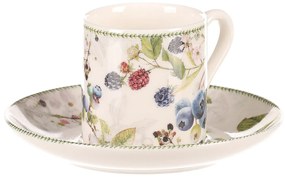 Súprava porcelánových hrnčekov s podšálkami Lesné plody, 2 ks
