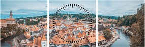 Obraz - Český Krumlov (s hodinami) (90x30 cm)