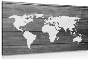 Obraz čiernobiela mapa sveta s dreveným pozadím - 120x80
