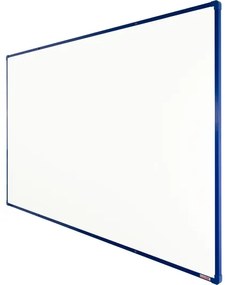 Biela magnetická popisovacia tabuľa s keramickým povrchom boardOK, 2000 x 1200 mm, modrý rám