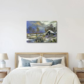 Obraz chalúpky v zimnej krajine, olejomaľba (70x50 cm)