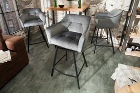 Barová stolička Loft strieborná sivá lakťová opierka velvet