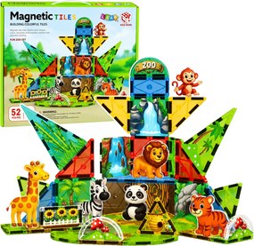 LEAN Toys Magnetické stavebné kocky – Divoké zvieratá, džungľa, ZOO, 52 ks
