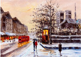 Obraz - Maľba zimného mesta (70x50 cm)