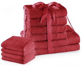 Červené froté bavlnené uteráky a osušky v súprave 10 ks Amari – Restilo