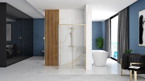 Rea Solar Gold, sprchovací kút 100x80cm, 6mm číre sklo, zlatý profil + biela sprchová vanička Savoy, KPL-K4901