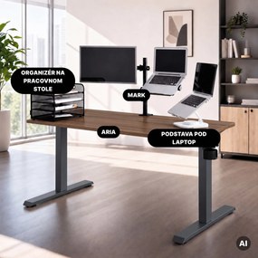 Elektrický stôl s reguláciou výšky ergonomický antracitový/orech,1400x700 mm: ARIA