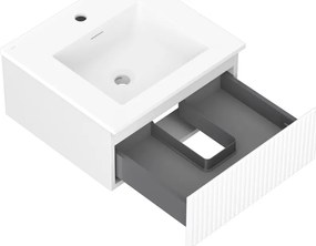 Mexen Rivel, kúpeľňová skrinka 50 cm s umývadlom Otis, 1 zásuvka, drážkovaná, biela matná, 91A20-05023-1-BF01-W18M01