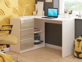 Rohový písací stôl B16 124 cm biely/dub sonoma ľavý