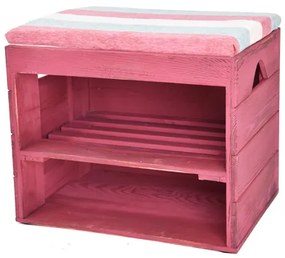 Dřevěný botník s lavicí, červená - 45 x 32 cm