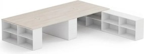 Kancelárska zostava stolov BLOCK B05, 4 miesta s úložným priestorom, 360 × 320 cm, biela/dub prírodný
