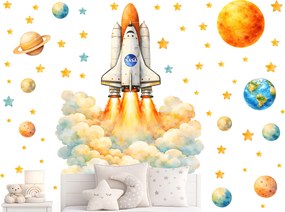 Kozmická raketa NASA textilní prelepiteľná nálepka na stenu hárok 38 x 46 cm
