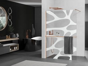 Mexen Kioto+, sprchová zástena Walk-In s poličkou a vešiakom 80 x 200 cm, 8mm číre sklo biely vzor, medený matný profil, 800-080-121-65-97
