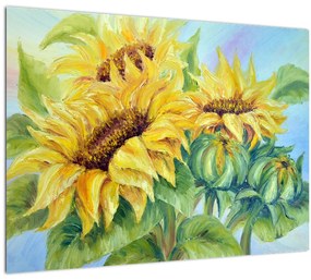 Sklenený obraz rozkvitnutých slnečníc (70x50 cm)