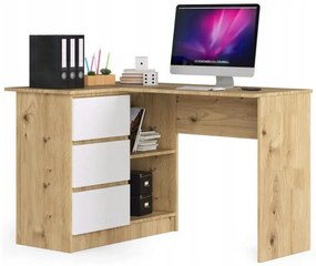 Rohový písací stôl ľavý 124 x 85 x 77 cm AKORD CLP - dub artisan/biely