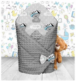 Obojstranná zavinovačka pre bábätká 80x80 cm BABYMAM PREMIUM - Medvedík Little BOY so sivou Minky