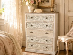 Drevená komoda so zásuvkami a ornamenty - 85 * 36 * 120 cm
