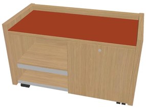 Mobilný kontajner Verno 100 x 50 cm so sklom, pravý, dub svetlý / oranžová