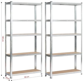 Set 2 kovových regálov 90x30x180 cm strieborný