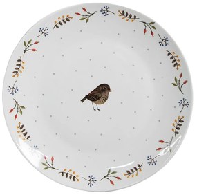 Biely keramický dezertný tanier s motívom vtáčika Moineau - Ø 20*2 cm