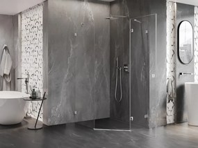 Mexen Lunar, päťuholníkový sprchový kút s pravým sklonom 80 x 100 cm, 8mm číre sklo, chrómový profil, 831-080P-100L-01-00-P