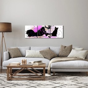 Obraz - Žena s čiernou mačkou (s hodinami) (90x30 cm)