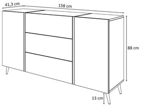 KOMODA SANTINO NA NOŽIČKÁCH ČIERNY LESK / ZLATÁ 158 cm