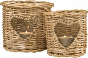 Prírodný ratanový lampáš / svietnik so srdcom Rotti - Ø 13*12 cm