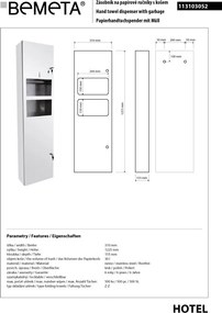 Bemeta Design Zásobník papierových utierok, s odpadkovým košom, nerez, lesk - 113103052