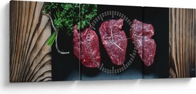 Obraz mäsa na tanieri (s hodinami) (90x30 cm)