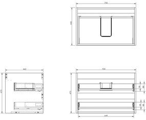 Mexen Box-A, závesná skrinka 70 cm, 2 zásuvky, matná sivá, 91AX0-0700-470-2-62