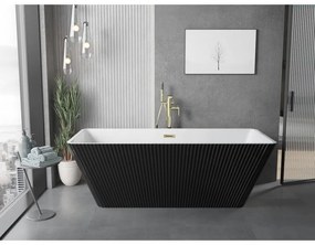 Mexen Tava, voľne stojaca ryhovaná vaňa 170 x 75 cm, biela-čierna, zlatý lesklý prepad, 52851707575-50