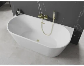 Mexen Oval, voľne stojaca nástenná vaňa 160 x 80 cm, biela, zlatý matný prepad, 52671608000-55