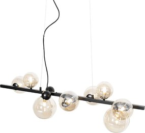 Art Deco závesné svietidlo čierne s jantárovým sklom 8-svetlo - David