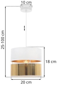 Závesné svietidlo Asti2, 1x PVC/biele textilné tienidlo, (fi 20cm), g, w