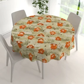 Biante Detský bavlnený okrúhly obrus Sandra SA-612 Býčky na pastve na zelenom Ø 90 cm