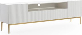 TV stolík Nicole 200 cm s otvorenou policou - biely mat / zlatá