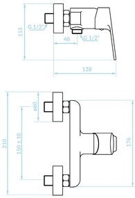Kuchinox Borgo, nástenná sprchová batéria 150mm, chrómová, LAV-BKB_040D